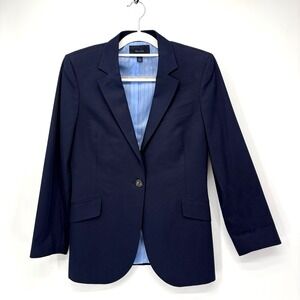 Faconnable Blazer Womens 8 Blue Wool Jacket Button Front Pockets Office Coat